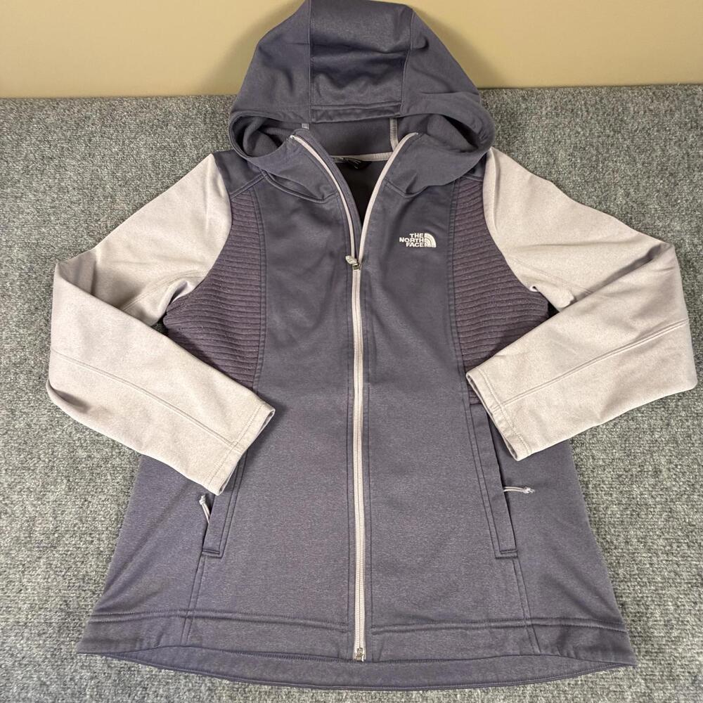 The North Face Womens Hooded Zip-Up Fleece Jacket Purple Beige Large 910